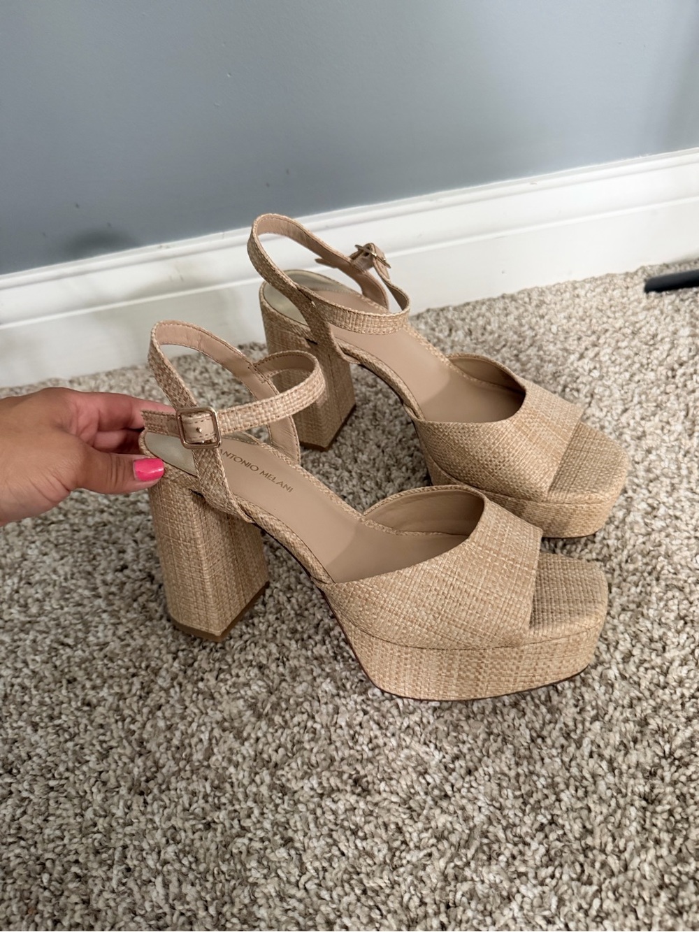 ANTONIO MELANI Natural Beige Woven Platform Sandals